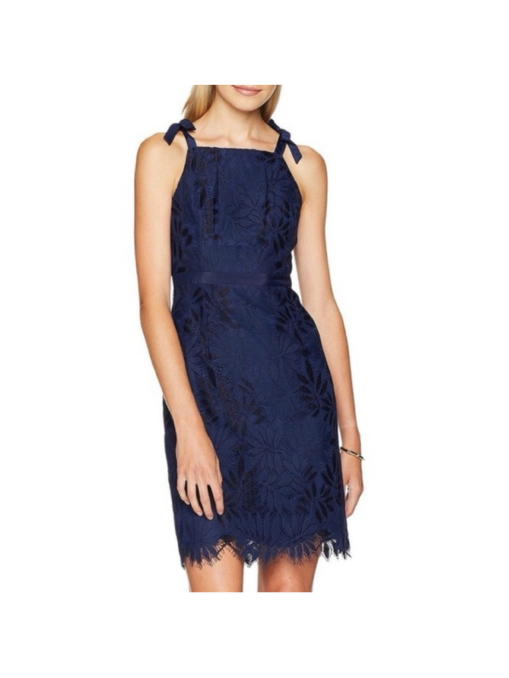 Lilly Pulitzer Navy Blue Lace Dress Floral Bow Strap Cocktail Wedding Guest US 6